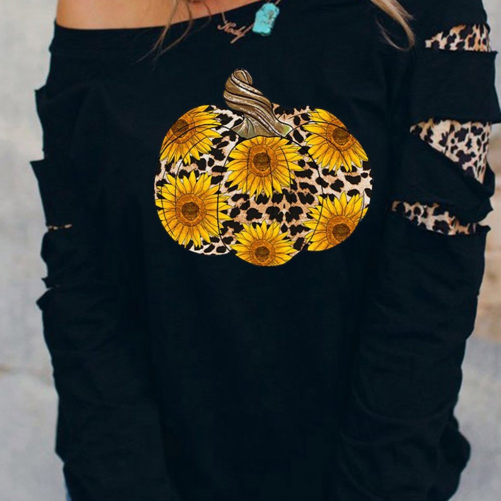 Leopard One Shoulder Sweatshirt without Necklace - Picture 7 of 7